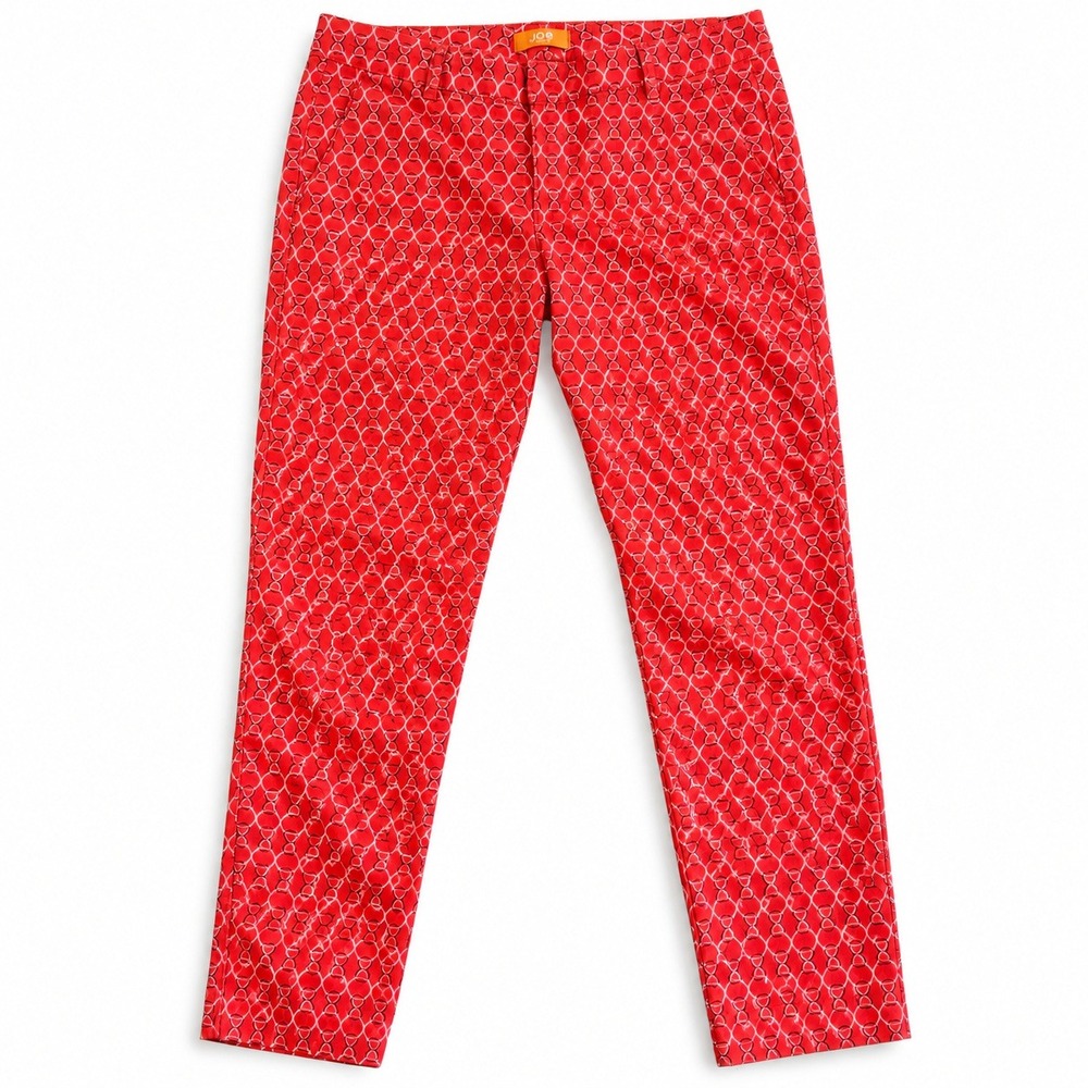 Joe Fresh Ankle Pants Womens 2 Red Geometric Print Slim Fit Trousers Pocketed